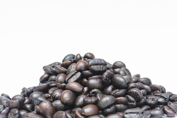 Roast coffee seed background with white background. Abstract drink seed background