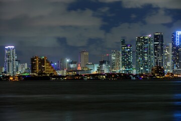 Fototapeta na wymiar Miami business district, lights and reflections of the city. Miami night downtown.