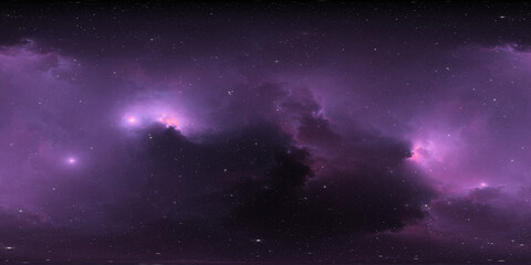 360 degree interstellar cloud of dust and gas. Space background with nebula and stars. Glowing nebula. Panorama, environment 360° HDRI map. Equirectangular projection, spherical panorama
