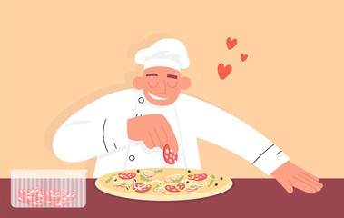 Set for online order pizza from smartphone. Flat vector color cartoon icon