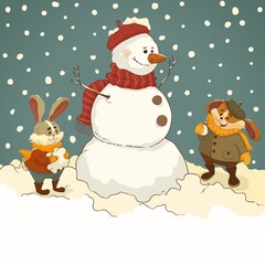Snowman and bunny