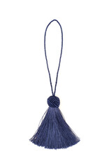 Blue silk tassel isolated on white background for creating graphic concepts