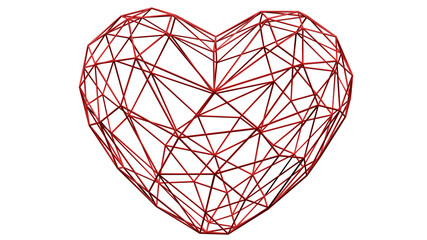 Red heart wireframe with white background(3D Rendering)