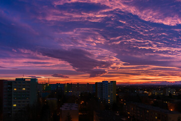 Fototapeta premium violet and orange sunset above rural ostrava
