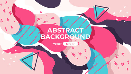 Abstract decorative shapes. Geometric background. Paint brush strokes. Dynamic fluid composition. Simple modern design. Banner, flyer, cover. Female pastel color. Flat style vector eps10 illustration.