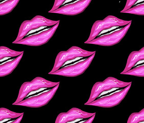 seamless pattern of realistic female lips. fashionable makeup, pink lip gloss, kiss in realistic style. vector illustration for paper, design, your ideas.