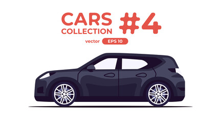 Hatchback car isolated on white background. Flat style eps10 illustration. Vehicle set. Side view. Simple modern cartoon design. Icons collection. Black color.