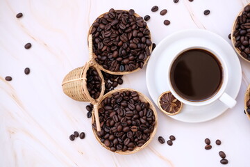 coffee beans and cup