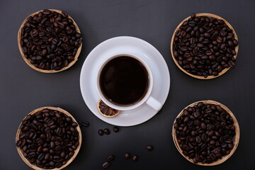 coffee beans and cup