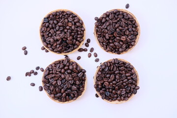 coffee beans on table background, space for text