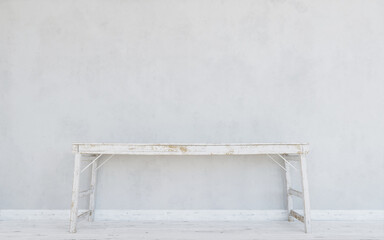 Empty interior background, with white wall, wooden desk . Wooden floor. 3d render.
