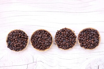 coffee beans on table background, space for text