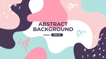 Abstract decorative shapes. Geometric background. Paint brush strokes. Dynamic fluid composition. Simple modern design. Banner, flyer, cover. Female pastel color. Flat style vector eps10 illustration.