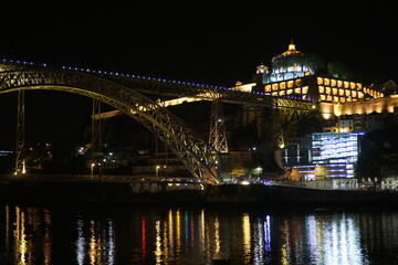 Fototapeta na wymiar Portugal, beautiful night cityscape at the river side of Porto