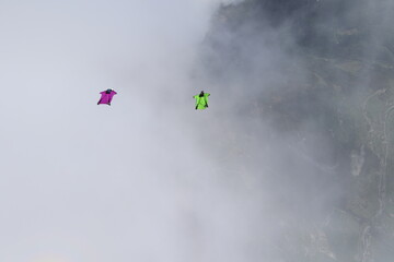 Skydivers over mountains in Norway