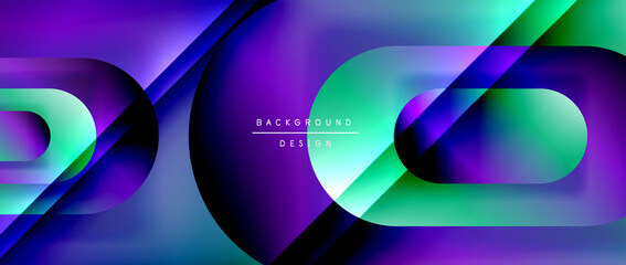 Vector geometric abstract background with lines and modern forms. Fluid gradient with abstract round shapes and shadow and light effects