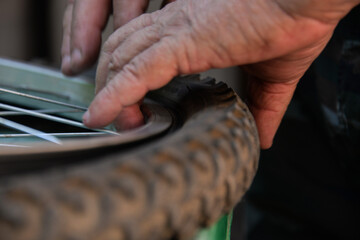 A bike repair, gluing of tires, inspection of the circuit. Do self-isolation repair the bike.