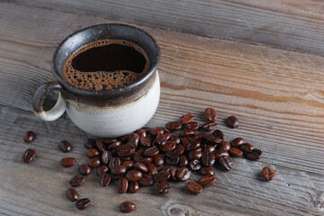 Cup of coffee and beans