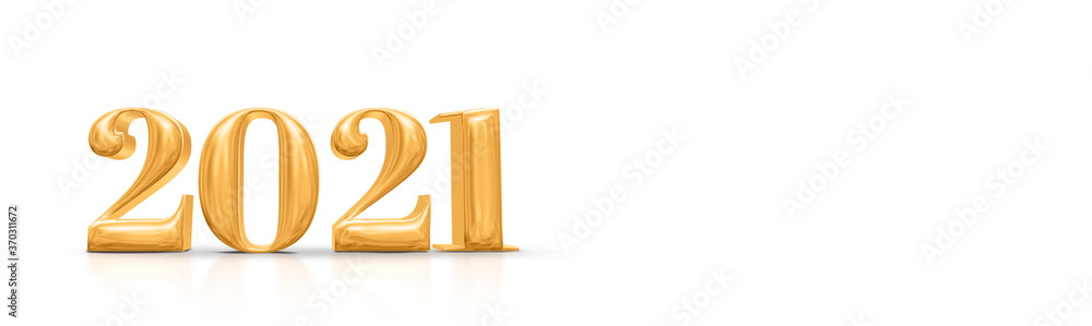 Poster 2021 happy new year golden number (3d rendering) on white studio room,holiday card,leave space for a