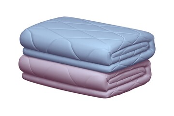 Two quilted colored blankets isolated on white background. 3d illustration.