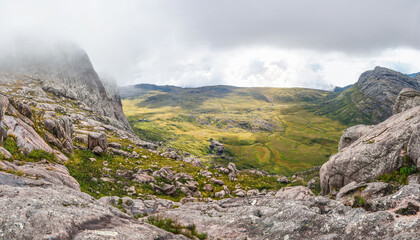 Typical landscape scenery seen during trek to pic Boby in Andringitra massif, Madagascar