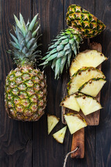 Pineapple fresh fruit, flat lay