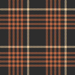 Brown, orange, beige plaid pattern vector. Seamless woven pixel texture. Dark tartan check plaid for skirt or other modern autumn winter textile print.