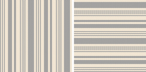 Herringbone textured stripes pattern in grey and beige. Seamless vertical and horizontal lines vector graphic for dress, shorts, wallpaper, or other modern textile design. - obrazy, fototapety, plakaty