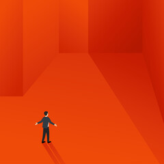 Dead end isometric business or psychology concept - man stands in front of tall blank wall - unsuccessful choice dilemma problem - wrong direction - vector illustration