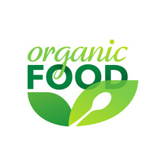 Organic food sticker - creative sign for natural or vegetarian food products - nutrition marking