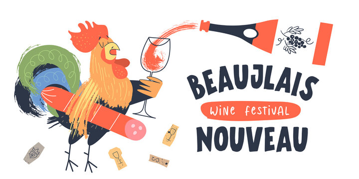 Beaujolais Nouveau, a festival of young wine in France. Vector illustration, poster, invitation.