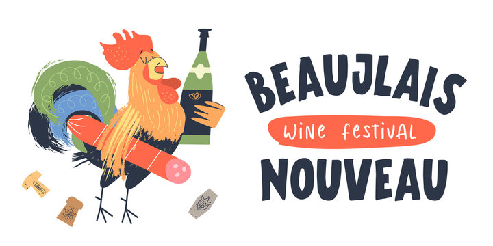 Beaujolais Nouveau, a festival of young wine in France. Vector illustration, poster, invitation.