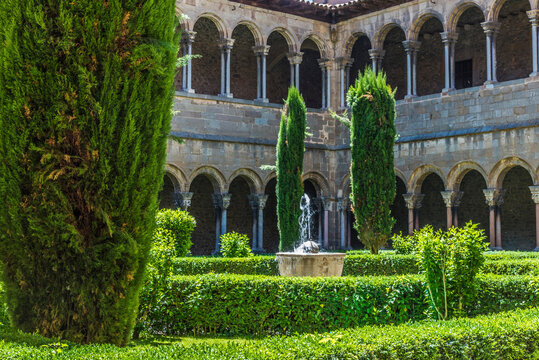 Spain, Catalonia, province of Girona, Ripoll, old Benedictine monastery of Santa-Maria cloister (11th-13th centuries)