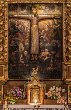 Spain, Catalonia, Pyrenees, province of Girona, Beget, Romanesque church of Sant Cristofol, Christ in Majesty altarpiece detail (12th century)