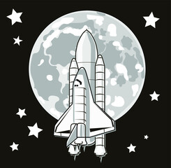 Space travel to the moon. Shuttle rocket launch. Space exploration concept. Elements of this image furnished by NASA.