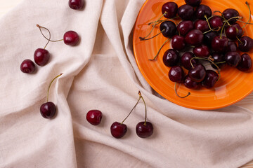 delicious fresh dark red ripe cherries
