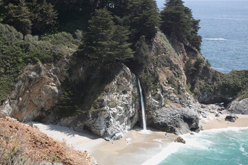 Aerial View of McWay Falls of Julia Pfeiffer Burns State Park at the pacific coast Highway one in...