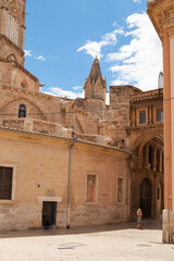 Valencia, Spain 06.09.2019: St. Mary square and Basilica of the Mother of God Helpless.