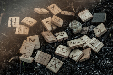 wooden runes on the ground