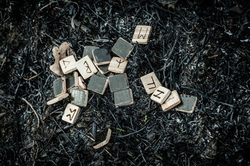 wooden runes on the ground