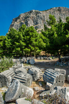 Turkey, Ionia, Priene Greek city, ruins of the temple of Athena (350 BC)