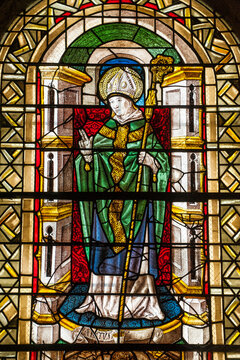 Nouvelle Aquitaine - Limousin - Haute-Vienne - Limoges - stained glass representing Saint Eloi at the abbey church of Solignac
