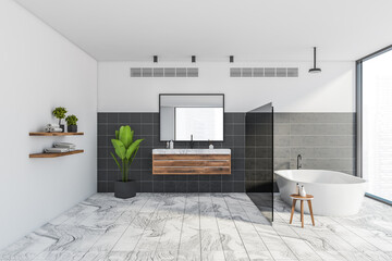 White and black bathroom interior