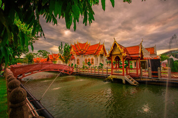 Fototapeta premium Background of important religious attractions (Wat Benchamabophit Dusitwanaram) Ratchaworawihan) in Bangkok Thailand, is a beautiful church and is always popular with tourists from all over the world