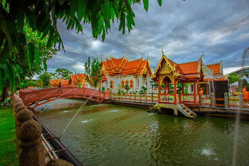 Fototapeta premium Background of important religious attractions (Wat Benchamabophit Dusitwanaram) Ratchaworawihan) in Bangkok Thailand, is a beautiful church and is always popular with tourists from all over the world