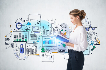 Woman with clipboard and her business plan