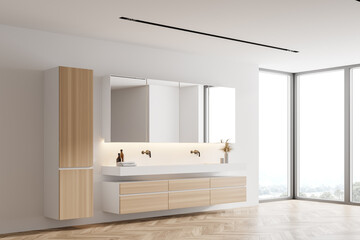 White bathroom corner with double sink