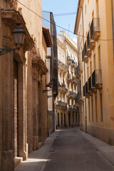 Downtown, streets of the old city in Valencia, Spain.