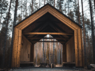 Forest lean-to for bonfire in Finnish natural reserve