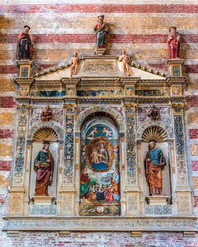 Italy, Veneto, Padua, stone altarpiece of the Eremitani church (13th-14th centuries)